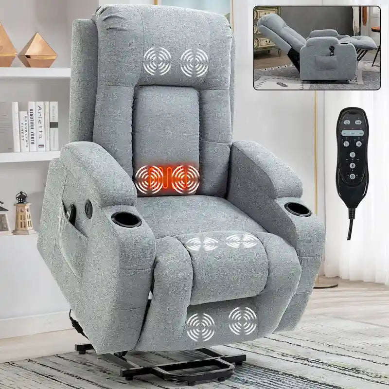 Fauteuil inclinable électrique noir/gris/marron avec massage et chauffage pour 1 personne