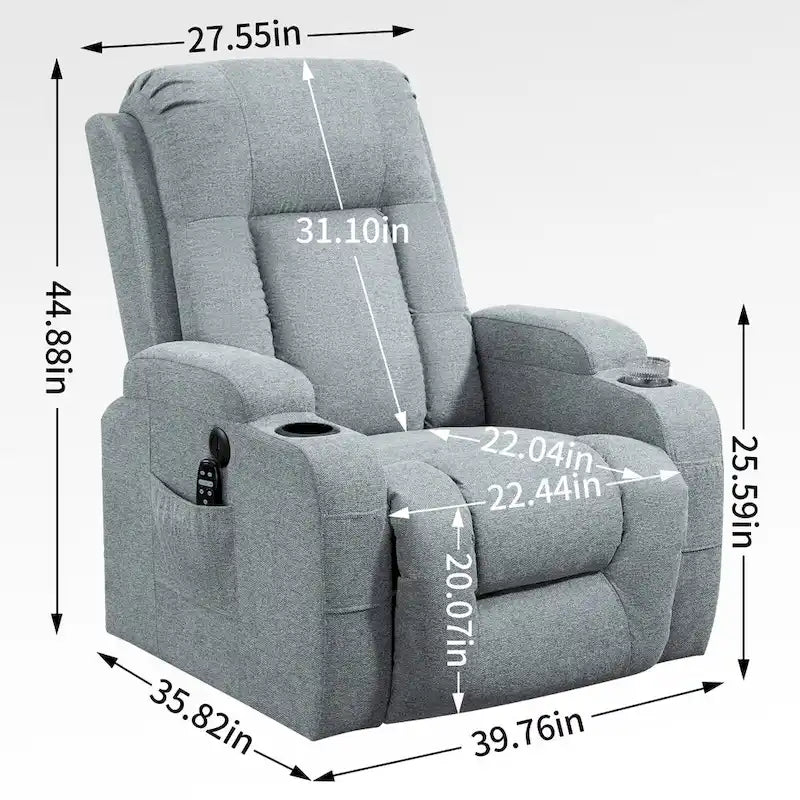 Fauteuil inclinable électrique noir/gris/marron avec massage et chauffage pour 1 personne