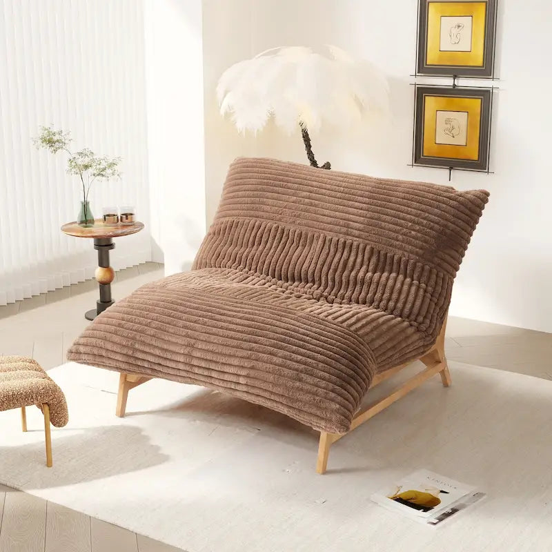 Fauteuil poire en velours côtelé capitonné marron / noir / beige pour 1 personne