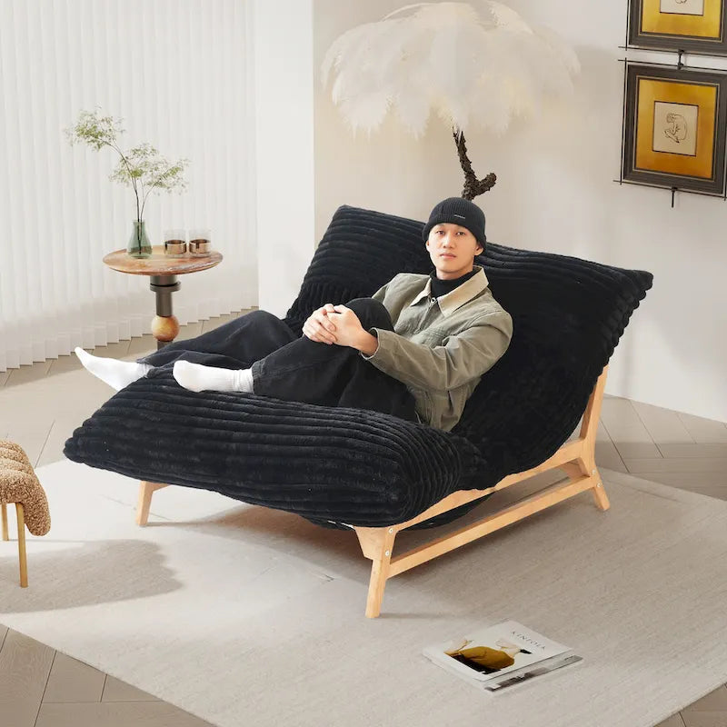 Fauteuil poire en velours côtelé capitonné marron / noir / beige pour 1 personne