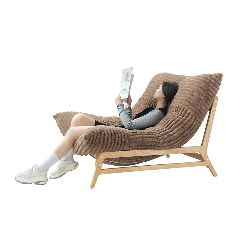 Fauteuil poire en velours côtelé capitonné marron / noir / beige pour 1 personne