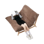 Fauteuil poire en velours côtelé capitonné marron / noir / beige pour 1 personne