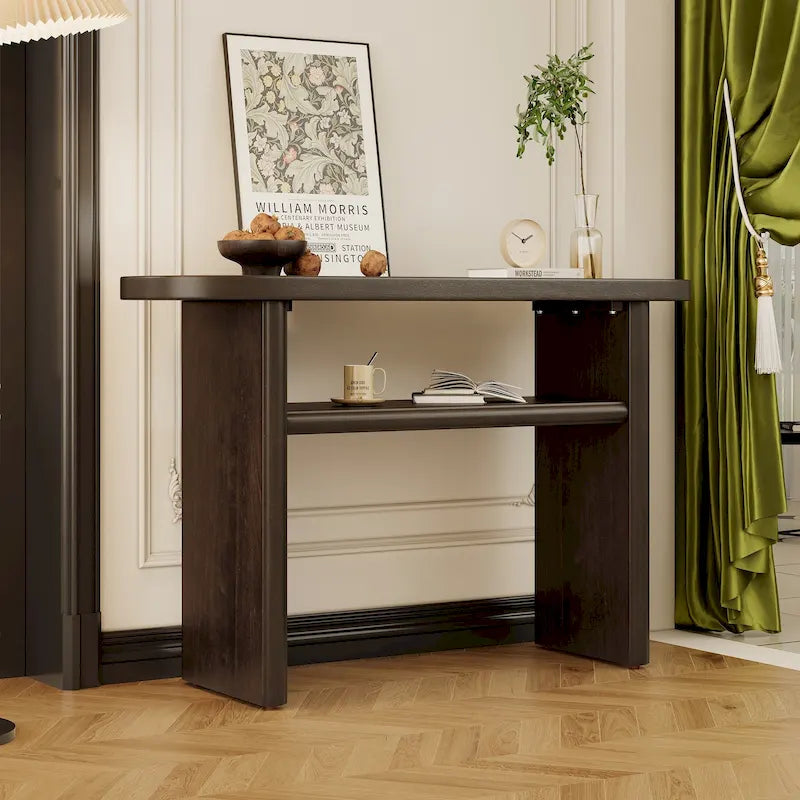 Console avec étagère – Expresso / Bleu / Gris lavé / Noir / Blanc, MDF minimaliste moderne et placage en caoutchouc, un utilisateur