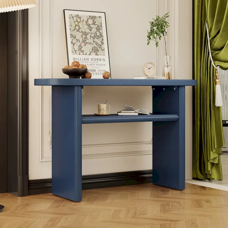 Console avec étagère – Expresso / Bleu / Gris lavé / Noir / Blanc, MDF minimaliste moderne et placage en caoutchouc, un utilisateur