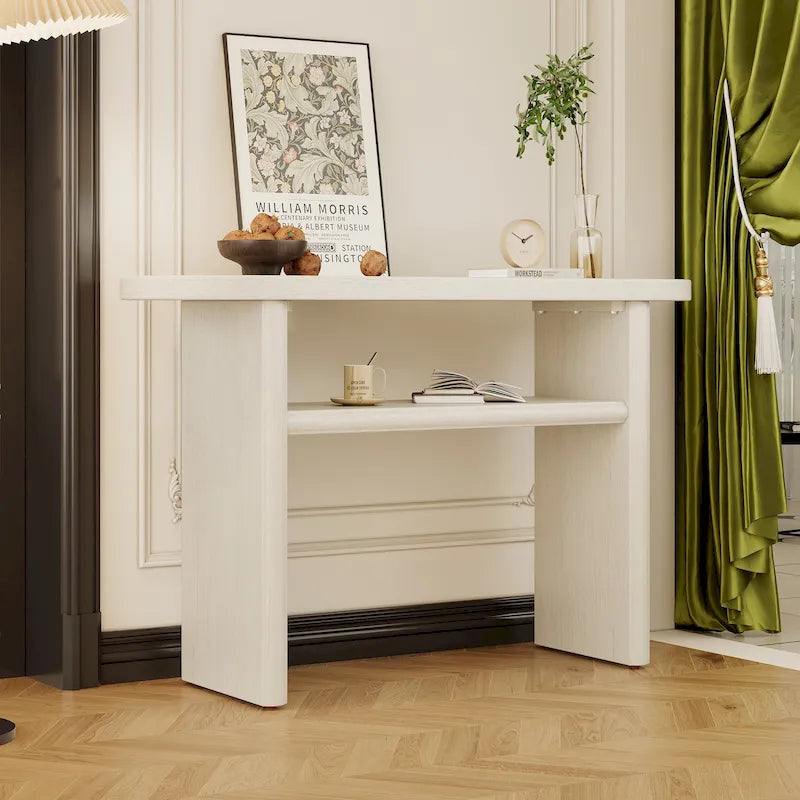 Console avec étagère – Expresso / Bleu / Gris lavé / Noir / Blanc, MDF minimaliste moderne et placage en caoutchouc, un utilisateur