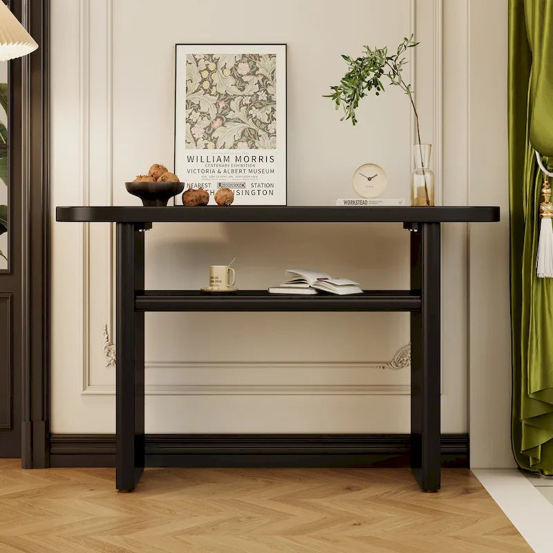 Console avec étagère – Expresso / Bleu / Gris lavé / Noir / Blanc, MDF minimaliste moderne et placage en caoutchouc, un utilisateur