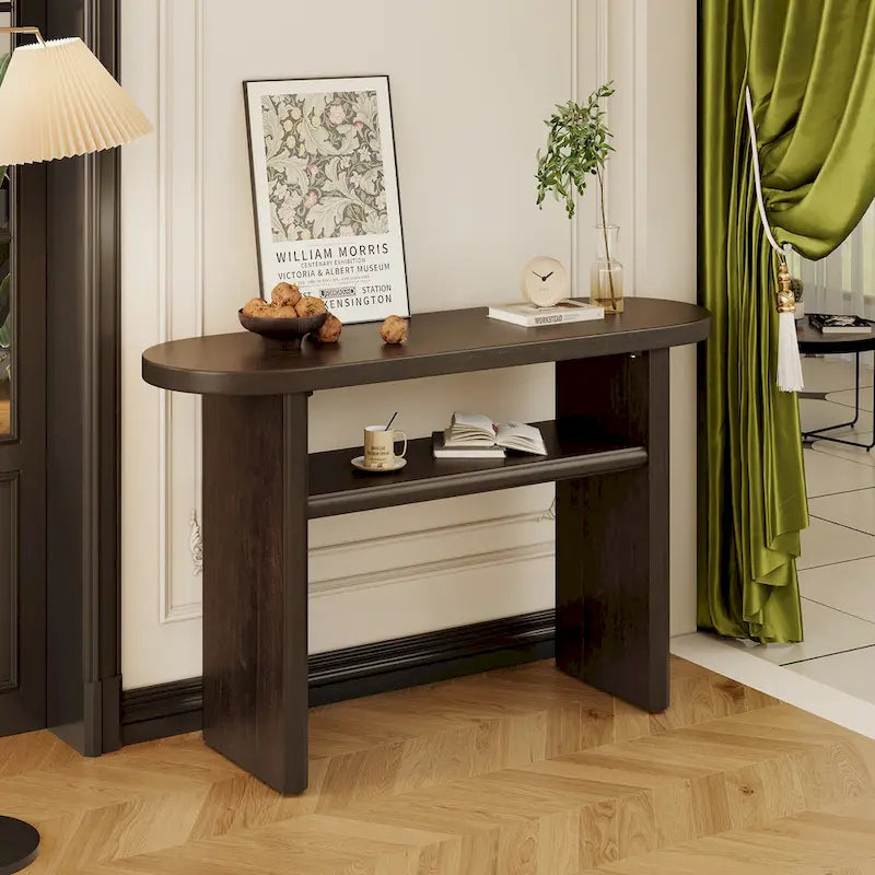 Console avec étagère – Expresso / Bleu / Gris lavé / Noir / Blanc, MDF minimaliste moderne et placage en caoutchouc, un utilisateur