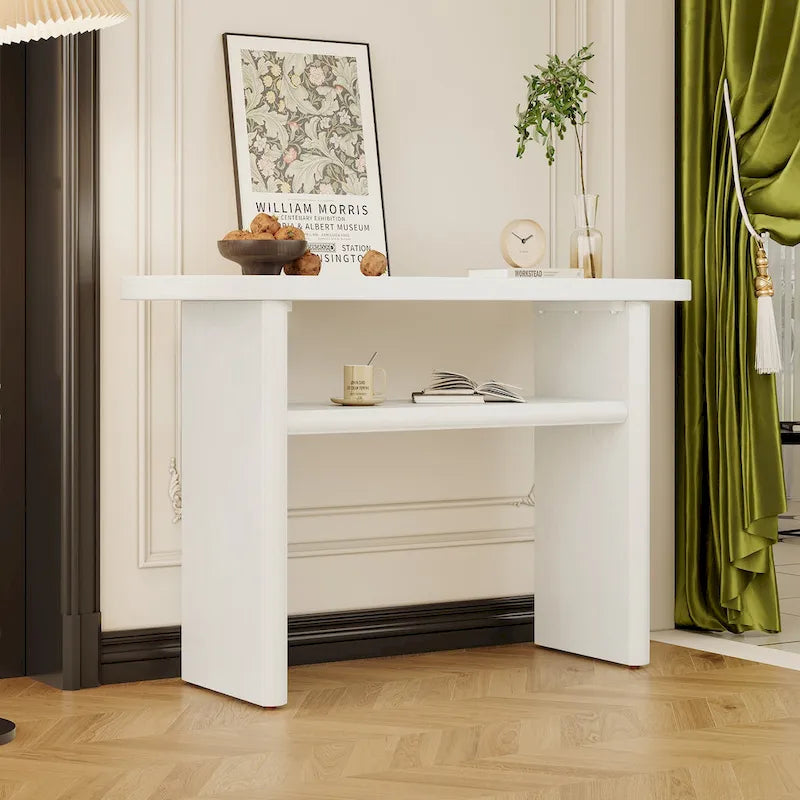Console avec étagère – Expresso / Bleu / Gris lavé / Noir / Blanc, MDF minimaliste moderne et placage en caoutchouc, un utilisateur