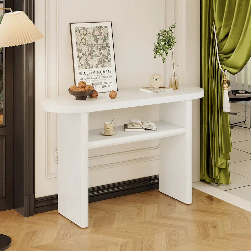 Console avec étagère – Expresso / Bleu / Gris lavé / Noir / Blanc, MDF minimaliste moderne et placage en caoutchouc, un utilisateur