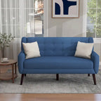 Causeuse mi-siècle en lin et coton touffeté, blanche / bleue / jaune / grise / beige, avec 2 oreillers, pour 2 personnes