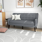 Causeuse mi-siècle en lin et coton touffeté, blanche / bleue / jaune / grise / beige, avec 2 oreillers, pour 2 personnes