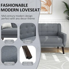 Causeuse mi-siècle en lin et coton touffeté, blanche / bleue / jaune / grise / beige, avec 2 oreillers, pour 2 personnes