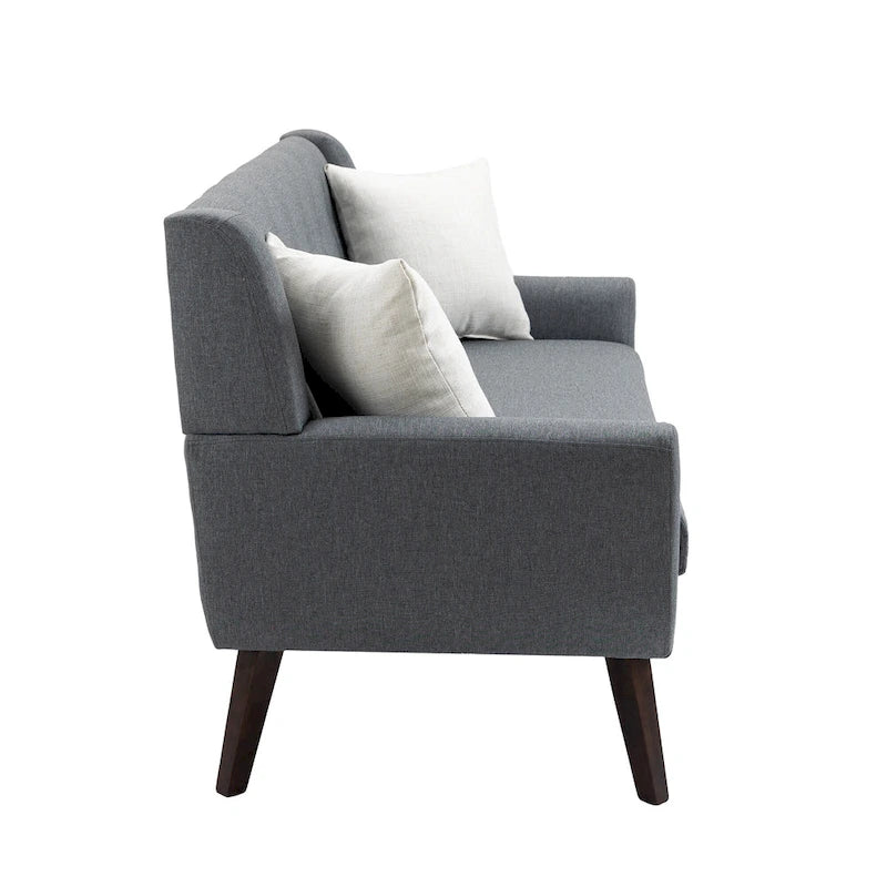 Causeuse mi-siècle en lin et coton touffeté, blanche / bleue / jaune / grise / beige, avec 2 oreillers, pour 2 personnes