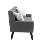 Causeuse mi-siècle en lin et coton touffeté, blanche / bleue / jaune / grise / beige, avec 2 oreillers, pour 2 personnes