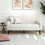 Causeuse mi-siècle en lin et coton touffeté, blanche / bleue / jaune / grise / beige, avec 2 oreillers, pour 2 personnes