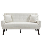 Causeuse mi-siècle en lin et coton touffeté, blanche / bleue / jaune / grise / beige, avec 2 oreillers, pour 2 personnes