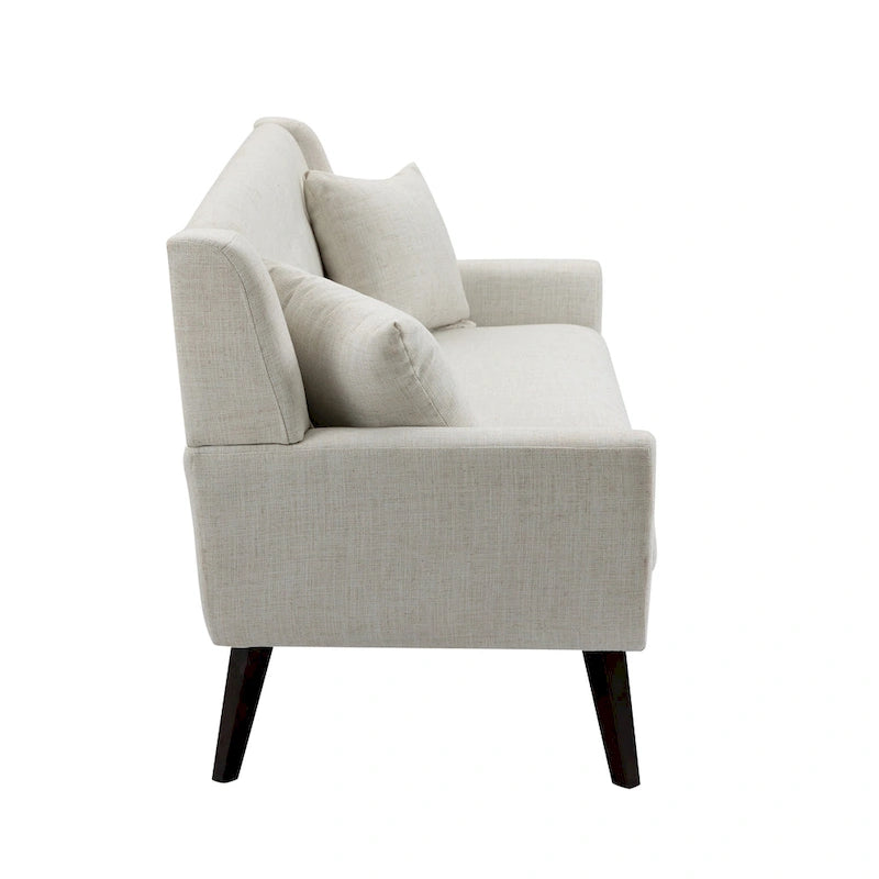 Causeuse mi-siècle en lin et coton touffeté, blanche / bleue / jaune / grise / beige, avec 2 oreillers, pour 2 personnes