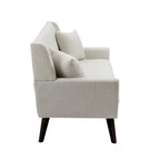Causeuse mi-siècle en lin et coton touffeté, blanche / bleue / jaune / grise / beige, avec 2 oreillers, pour 2 personnes
