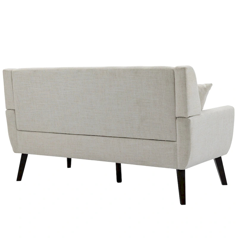 Causeuse mi-siècle en lin et coton touffeté, blanche / bleue / jaune / grise / beige, avec 2 oreillers, pour 2 personnes