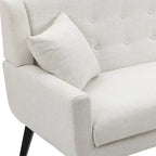 Causeuse mi-siècle en lin et coton touffeté, blanche / bleue / jaune / grise / beige, avec 2 oreillers, pour 2 personnes