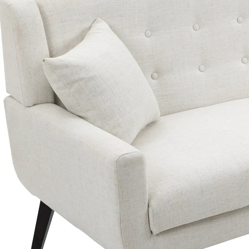 Causeuse mi-siècle en lin et coton touffeté, blanche / bleue / jaune / grise / beige, avec 2 oreillers, pour 2 personnes