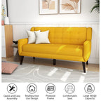 Causeuse mi-siècle en lin et coton touffeté, blanche / bleue / jaune / grise / beige, avec 2 oreillers, pour 2 personnes