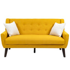 Causeuse mi-siècle en lin et coton touffeté, blanche / bleue / jaune / grise / beige, avec 2 oreillers, pour 2 personnes