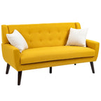 Causeuse mi-siècle en lin et coton touffeté, blanche / bleue / jaune / grise / beige, avec 2 oreillers, pour 2 personnes