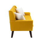 Causeuse mi-siècle en lin et coton touffeté, blanche / bleue / jaune / grise / beige, avec 2 oreillers, pour 2 personnes