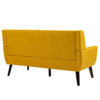 Causeuse mi-siècle en lin et coton touffeté, blanche / bleue / jaune / grise / beige, avec 2 oreillers, pour 2 personnes