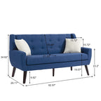 Causeuse mi-siècle en lin et coton touffeté, blanche / bleue / jaune / grise / beige, avec 2 oreillers, pour 2 personnes