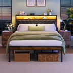 Plattformbett in Queensize mit geneigtem Kopfteil und LED-Beleuchtung