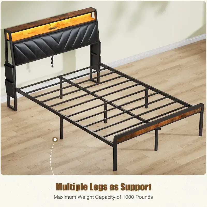 Plattformbett in Queensize mit geneigtem Kopfteil und LED-Beleuchtung