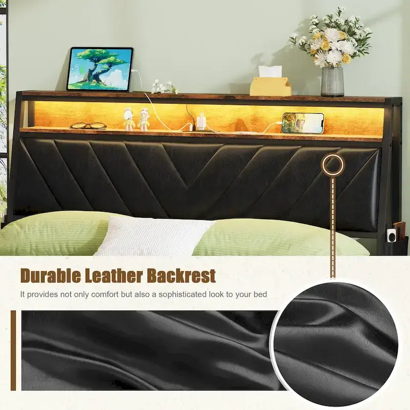 Plattformbett in Queensize mit geneigtem Kopfteil und LED-Beleuchtung
