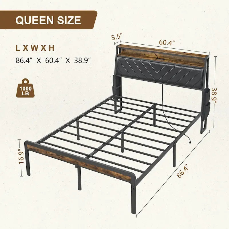 Plattformbett in Queensize mit geneigtem Kopfteil und LED-Beleuchtung