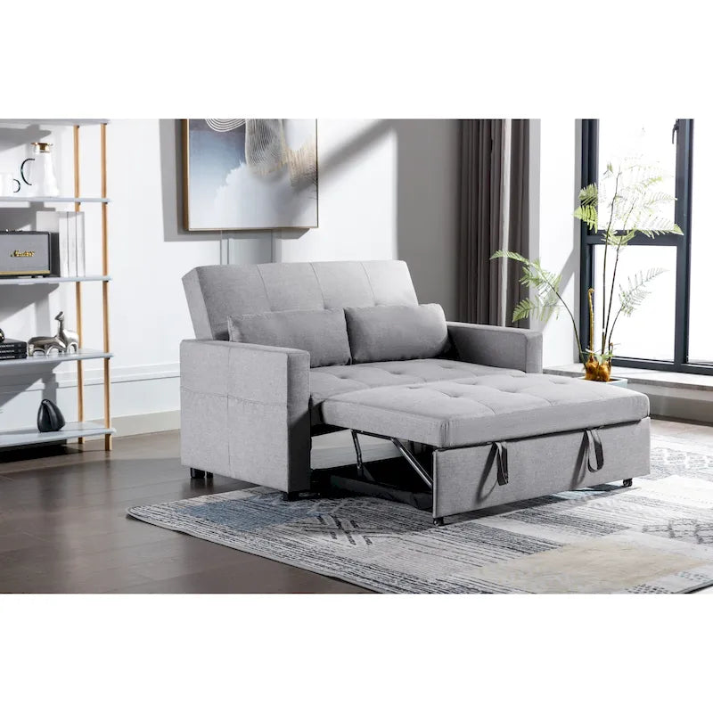 Causeuse-Lit Double Convertible en Lin Gris Clair avec Rangement pour 2