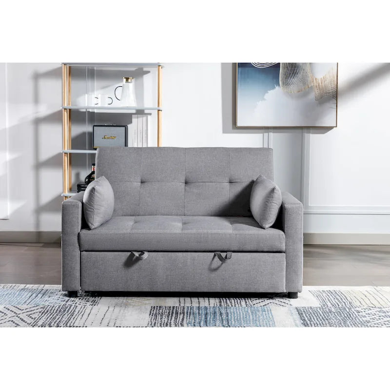 Causeuse-Lit Double Convertible en Lin Gris Clair avec Rangement pour 2