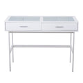 Console avec plateau en verre et 2 tiroirs – Blanc / Noir, structure métallique contemporaine, utilisateur unique