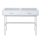 Console avec plateau en verre et 2 tiroirs – Blanc / Noir, structure métallique contemporaine, utilisateur unique