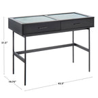Console avec plateau en verre et 2 tiroirs – Blanc / Noir, structure métallique contemporaine, utilisateur unique