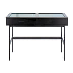 Console avec plateau en verre et 2 tiroirs – Blanc / Noir, structure métallique contemporaine, utilisateur unique