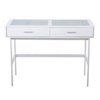 Console avec plateau en verre et 2 tiroirs – Blanc / Noir, structure métallique contemporaine, utilisateur unique