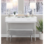 Console avec plateau en verre et 2 tiroirs – Blanc / Noir, structure métallique contemporaine, utilisateur unique
