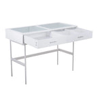 Console avec plateau en verre et 2 tiroirs – Blanc / Noir, structure métallique contemporaine, utilisateur unique