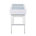 Console avec plateau en verre et 2 tiroirs – Blanc / Noir, structure métallique contemporaine, utilisateur unique