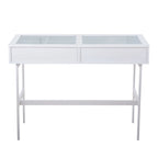 Console avec plateau en verre et 2 tiroirs – Blanc / Noir, structure métallique contemporaine, utilisateur unique