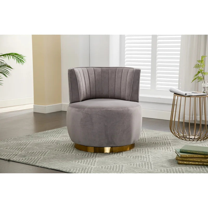 Fauteuil pivotant à 360° en velours gris/orange/beige/olive pour 1 personne