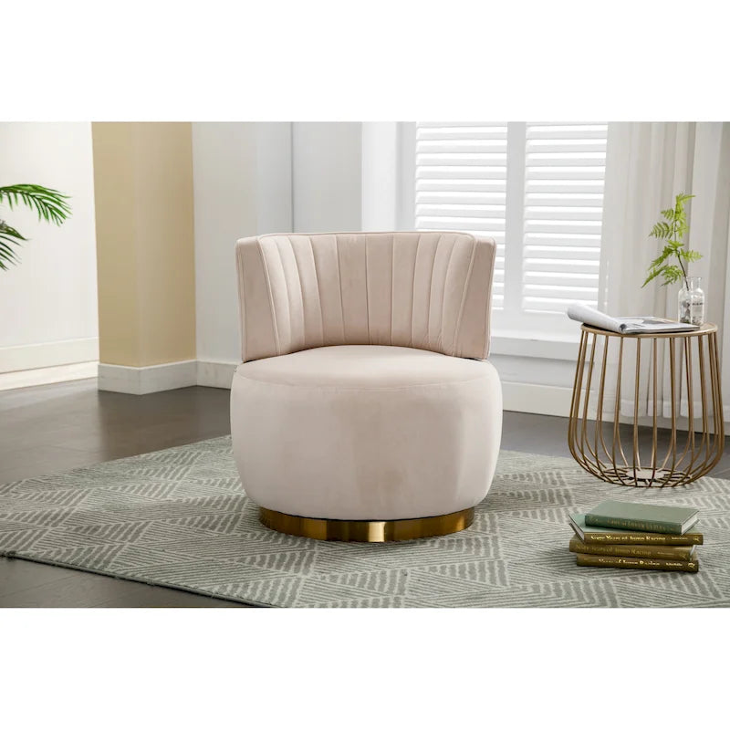 Fauteuil pivotant à 360° en velours gris/orange/beige/olive pour 1 personne