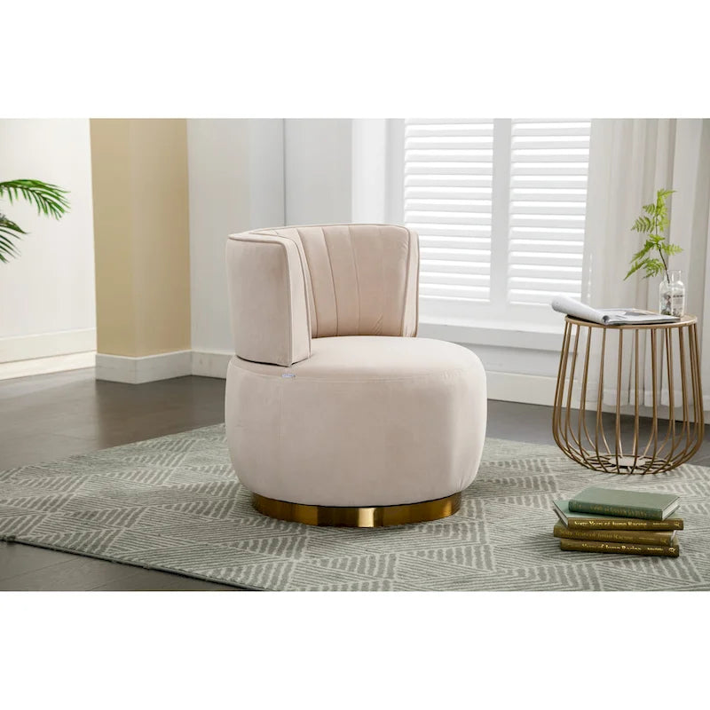 Fauteuil pivotant à 360° en velours gris/orange/beige/olive pour 1 personne