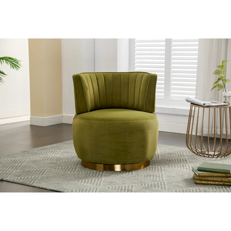 Fauteuil pivotant à 360° en velours gris/orange/beige/olive pour 1 personne